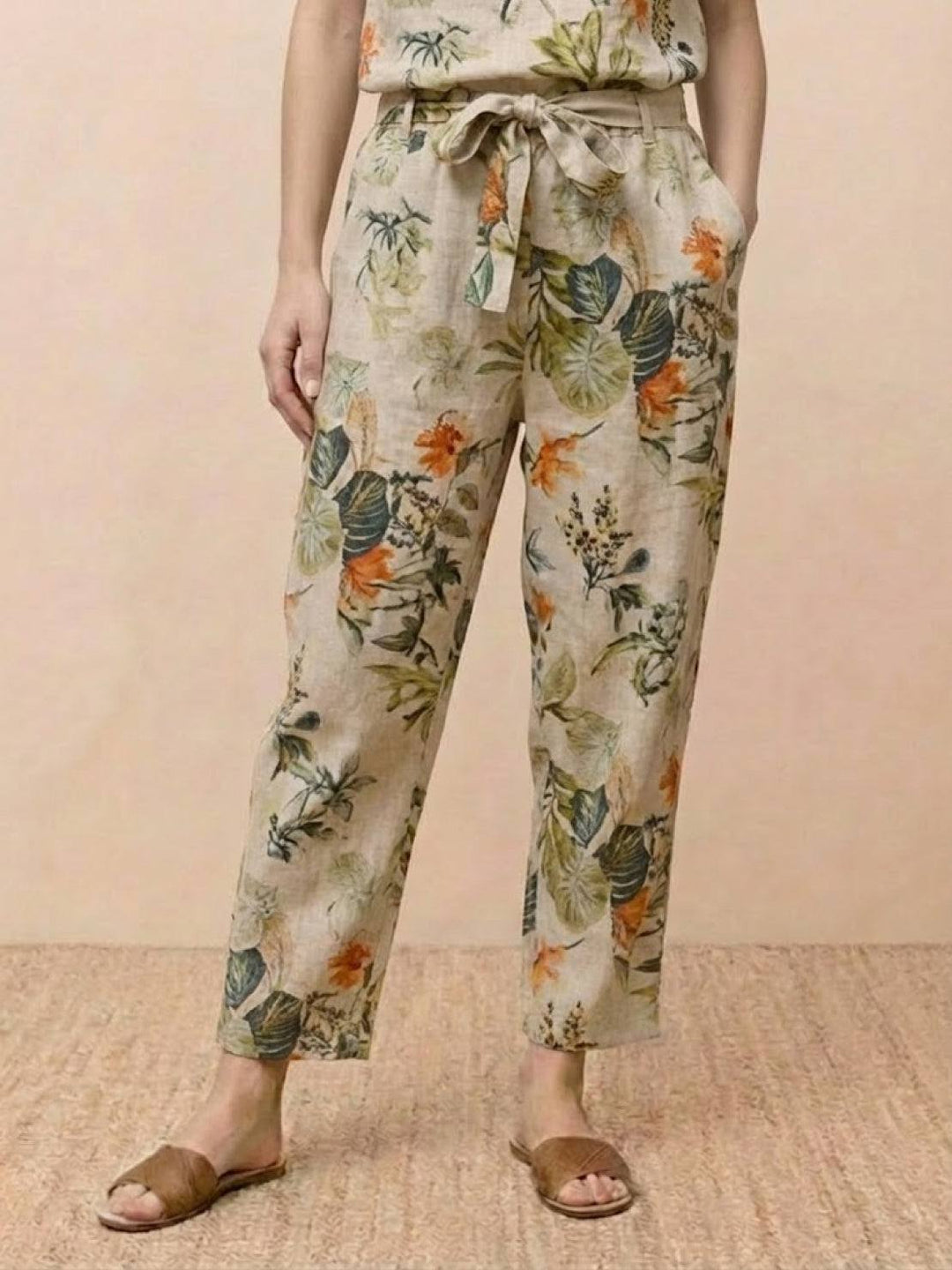 Cotton-Linen Blend Monochrome Two-Piece Set