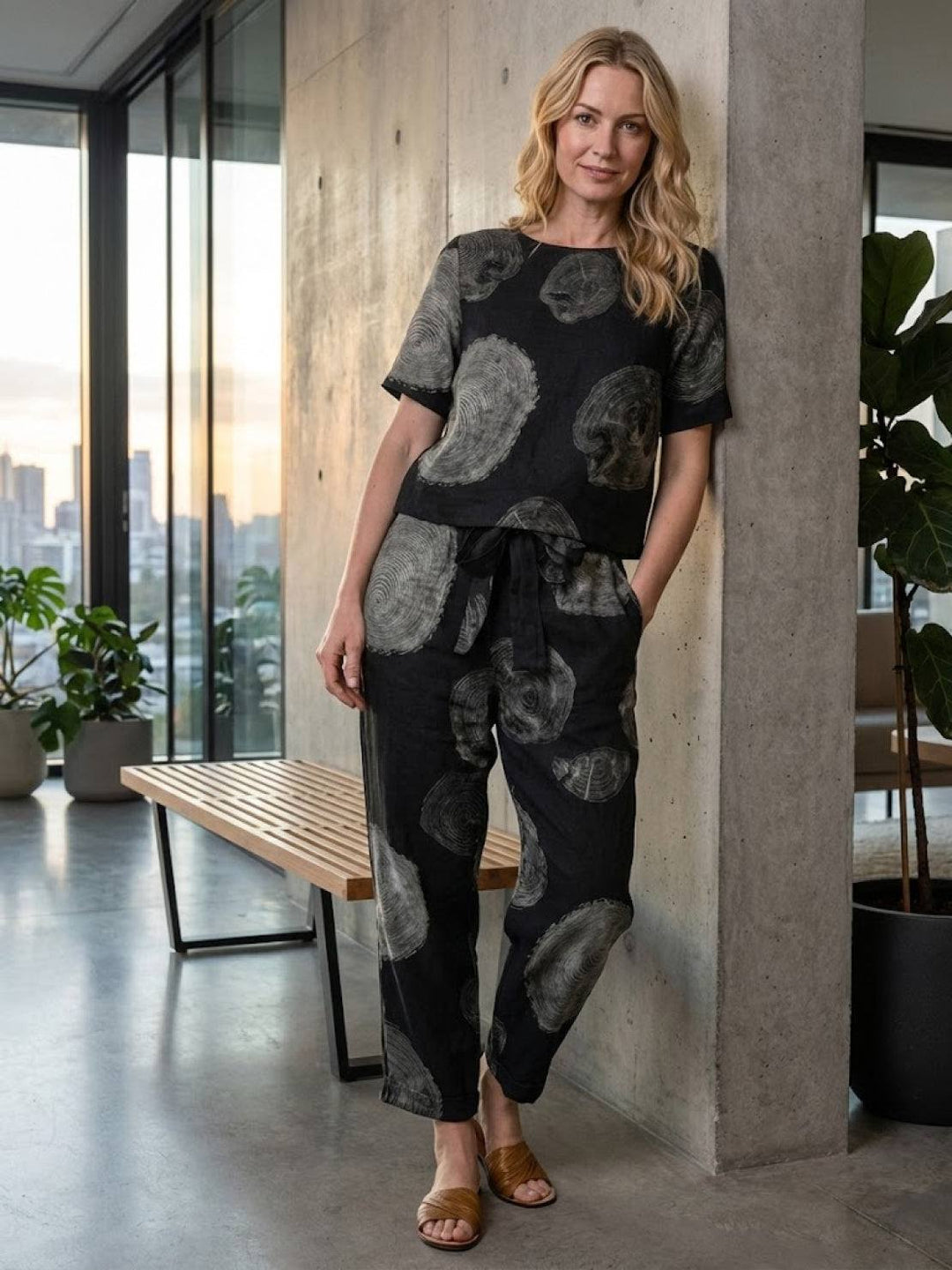 Cotton-Linen Blend Monochrome Two-Piece Set