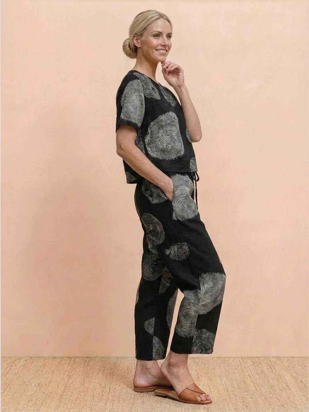 Cotton-Linen Blend Monochrome Two-Piece Set