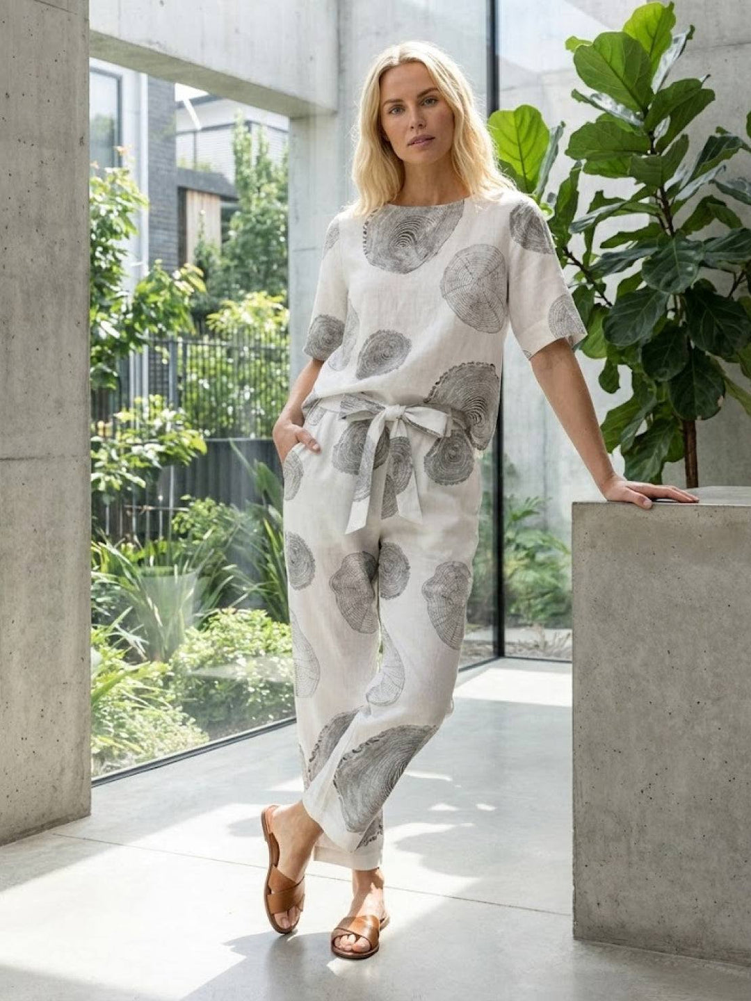 Cotton-Linen Blend Monochrome Two-Piece Set