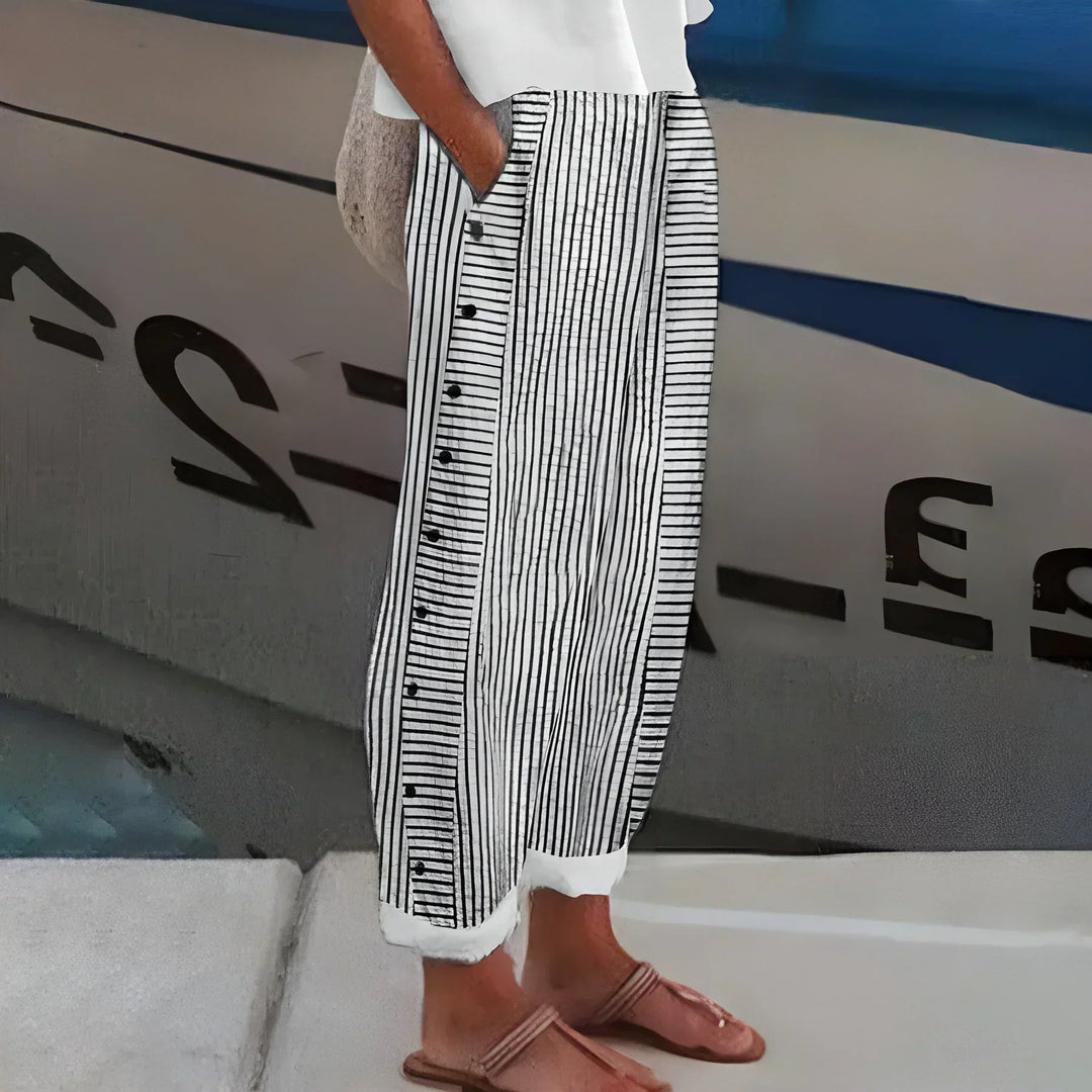 Lightweight Stripe Buttoned Trousers
