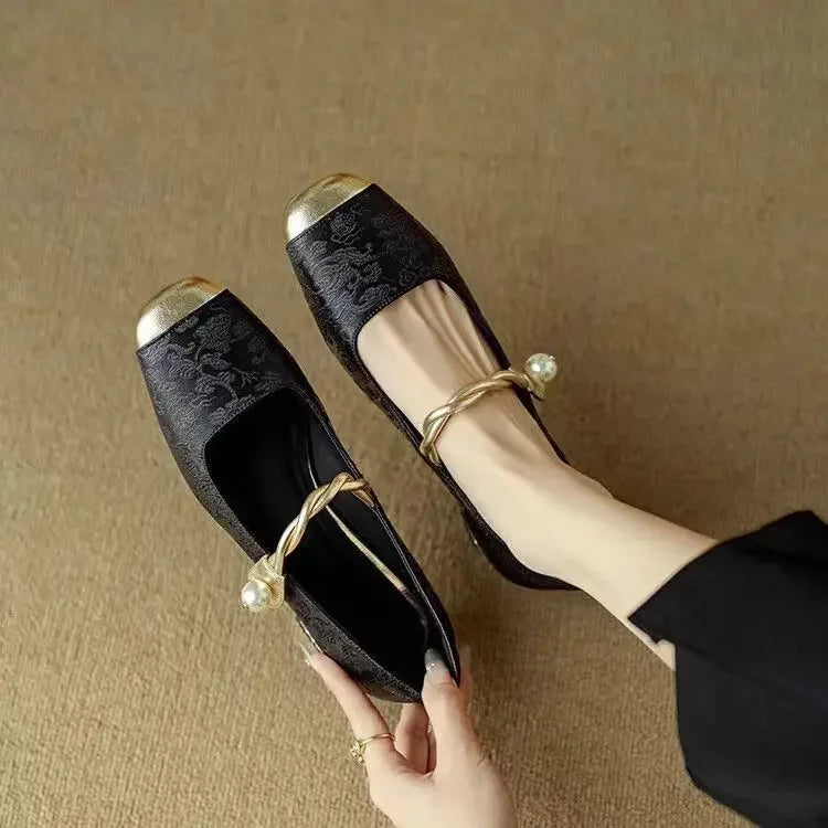 Vintage Braided Pearl Strap Shoes