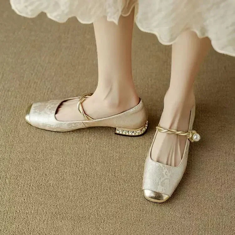 Vintage Braided Pearl Strap Shoes