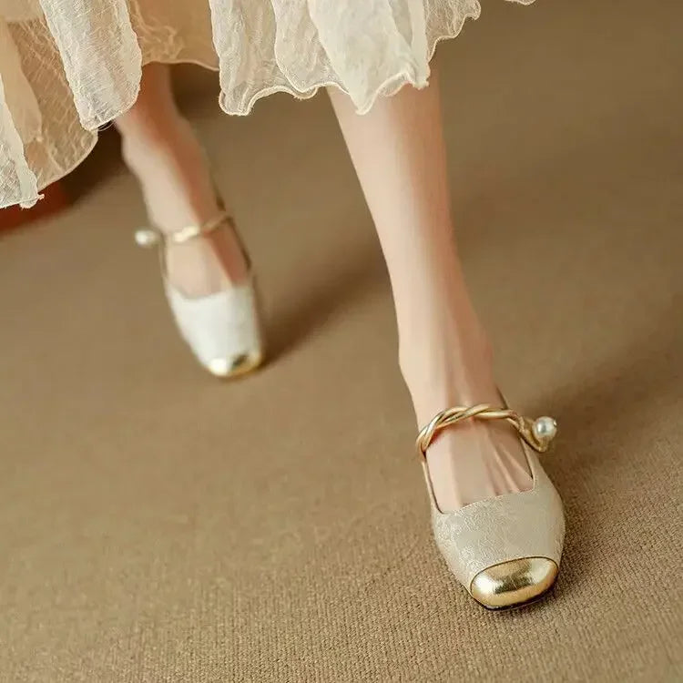 Vintage Braided Pearl Strap Shoes