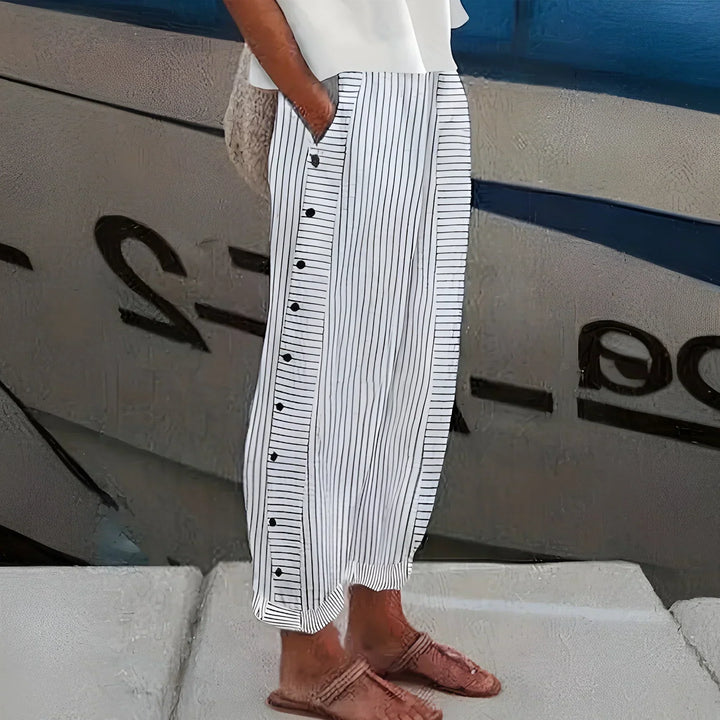 Lightweight Stripe Buttoned Trousers
