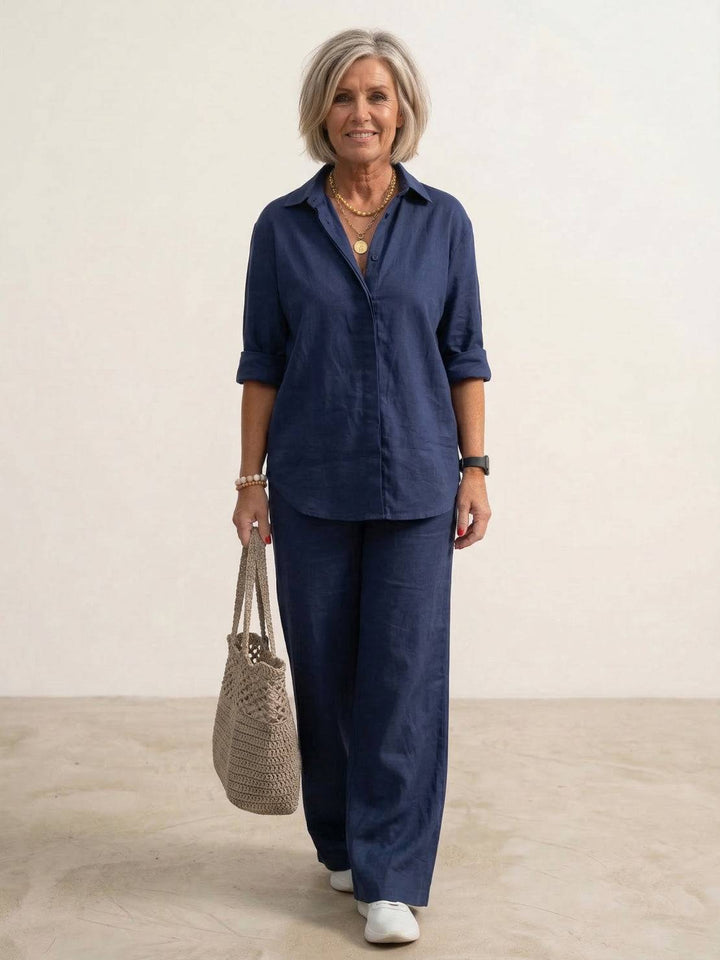 Oversized 100% Cotton Shirt and Wide-Leg Pants Co-ord Set