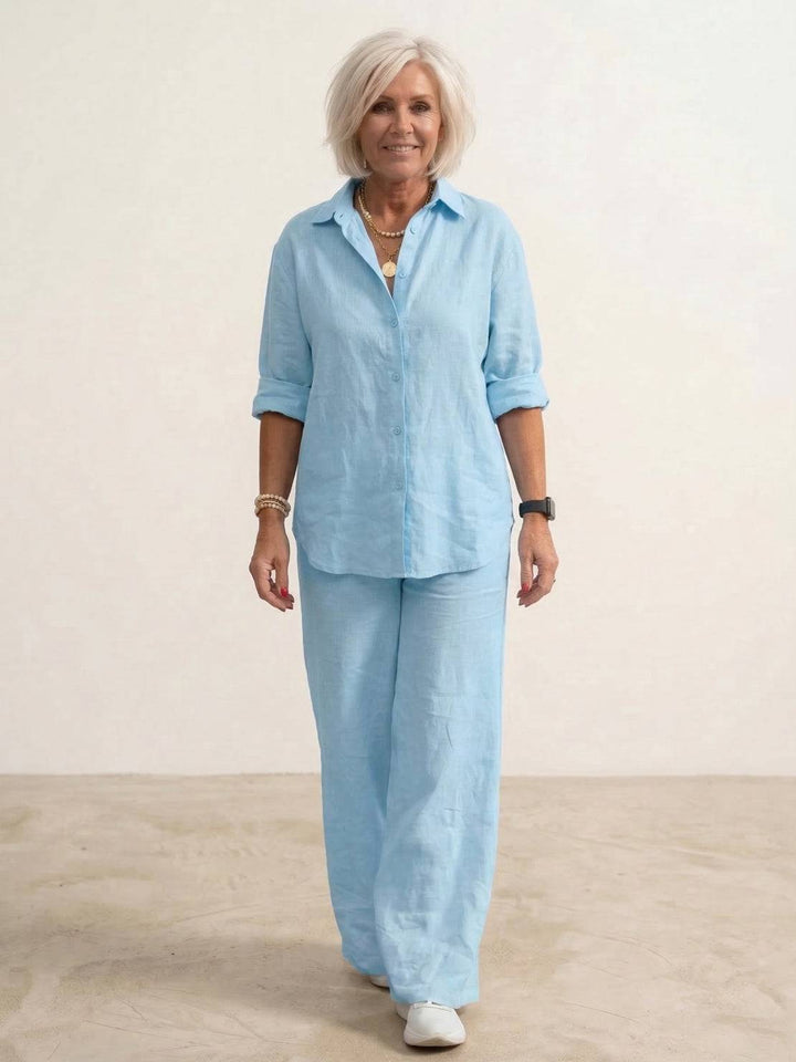 Oversized 100% Cotton Shirt and Wide-Leg Pants Co-ord Set