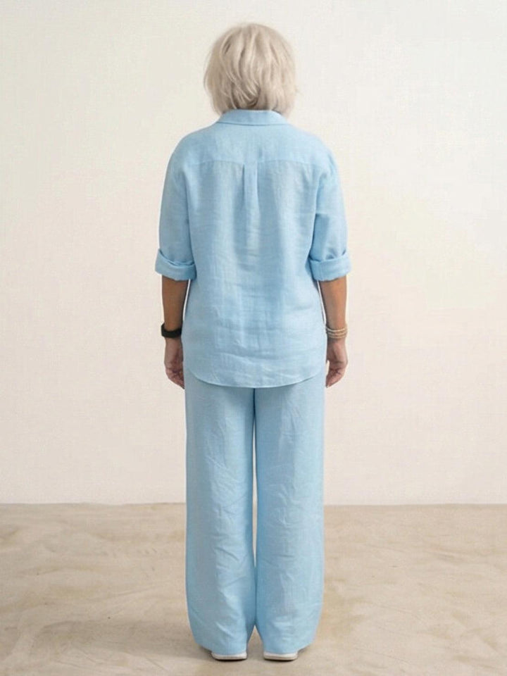 Oversized 100% Cotton Shirt and Wide-Leg Pants Co-ord Set