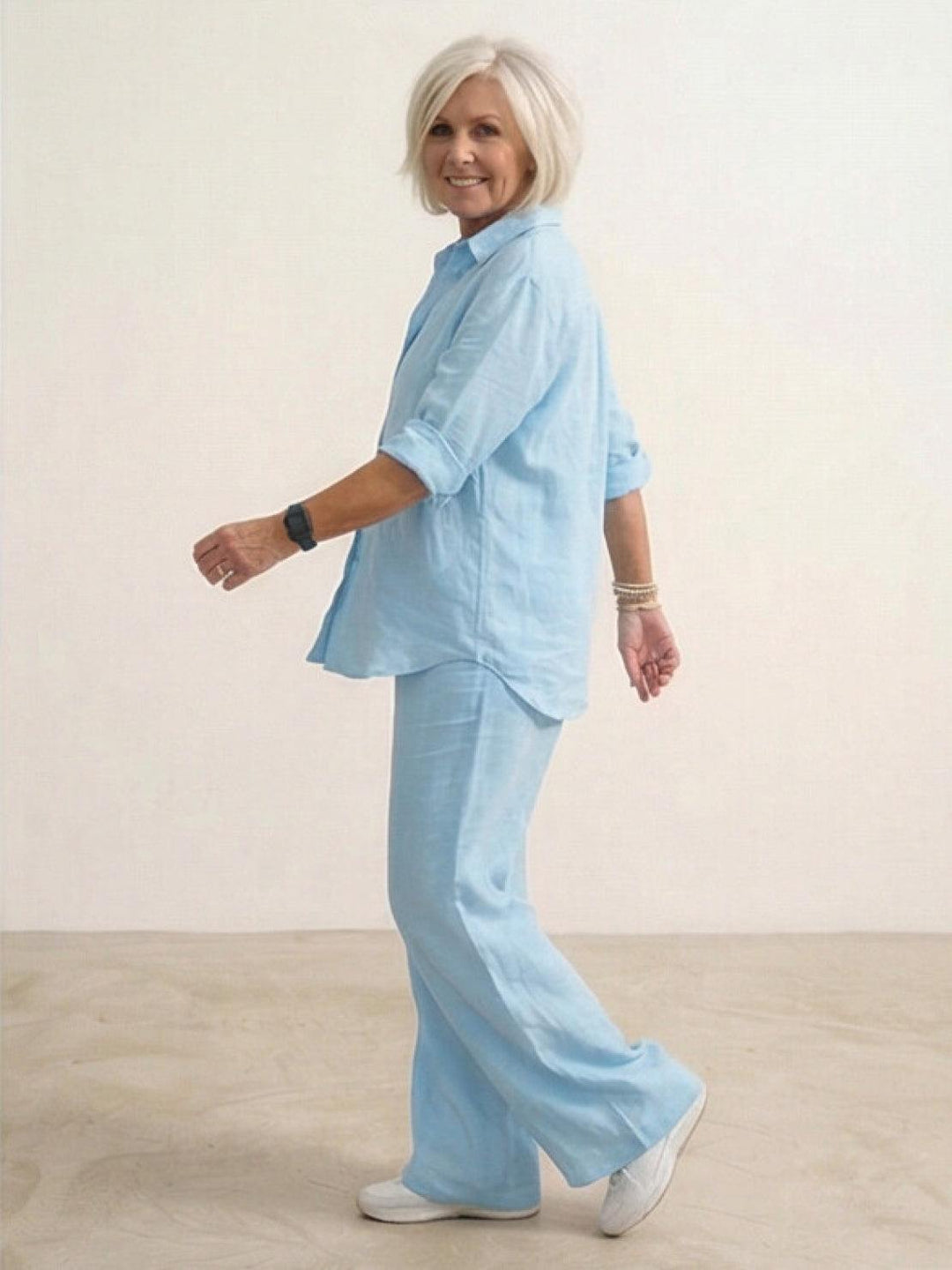 Oversized 100% Cotton Shirt and Wide-Leg Pants Co-ord Set