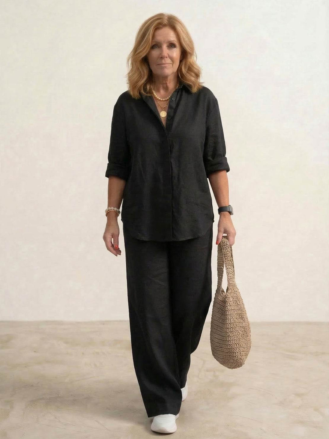 Oversized 100% Cotton Shirt and Wide-Leg Pants Co-ord Set