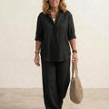 Oversized 100% Cotton Shirt and Wide-Leg Pants Co-ord Set
