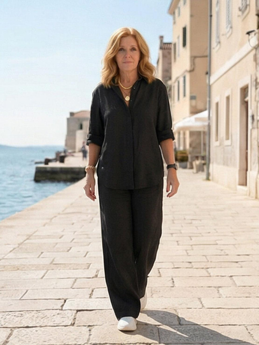 Oversized 100% Cotton Shirt and Wide-Leg Pants Co-ord Set