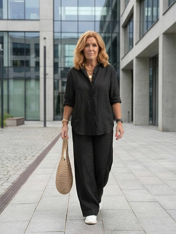Oversized 100% Cotton Shirt and Wide-Leg Pants Co-ord Set