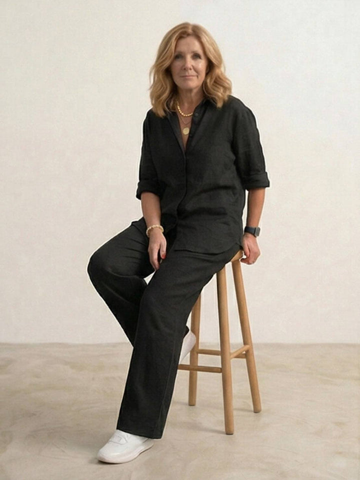 Oversized 100% Cotton Shirt and Wide-Leg Pants Co-ord Set