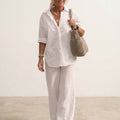 Oversized 100% Cotton Shirt and Wide-Leg Pants Co-ord Set