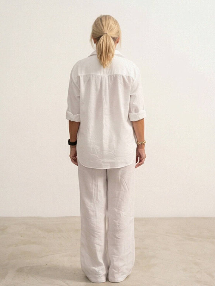 Oversized 100% Cotton Shirt and Wide-Leg Pants Co-ord Set