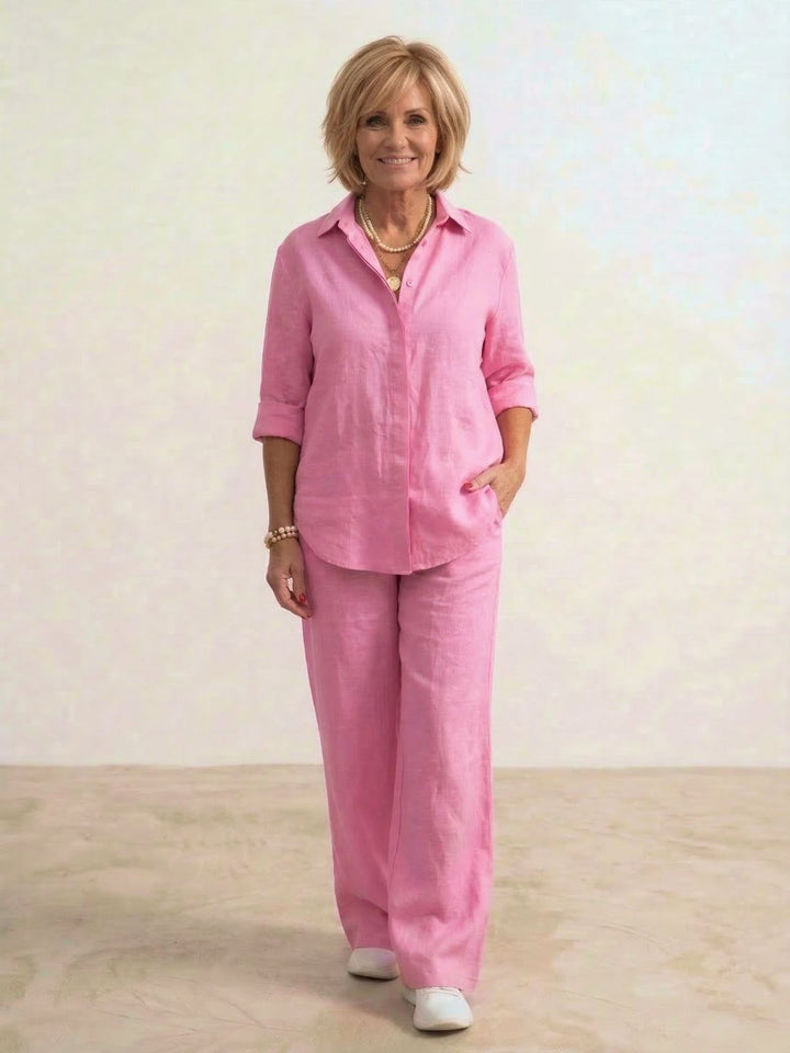 Oversized 100% Cotton Shirt and Wide-Leg Pants Co-ord Set