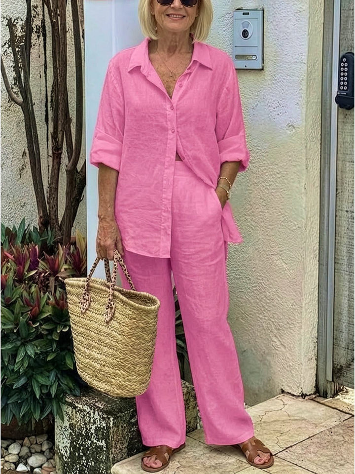 Oversized 100% Cotton Shirt and Wide-Leg Pants Co-ord Set