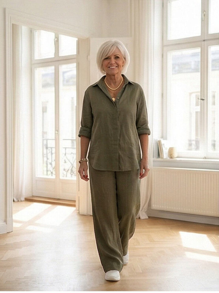 Oversized 100% Cotton Shirt and Wide-Leg Pants Co-ord Set