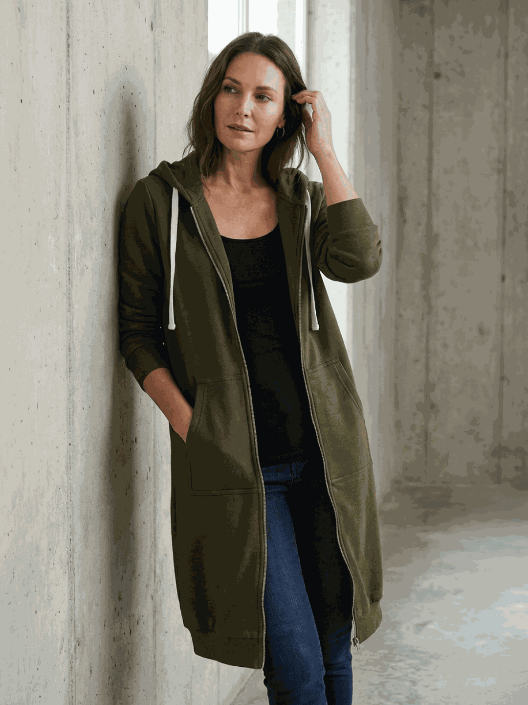 Oversized Long Zip Sweatshirt Hoodie