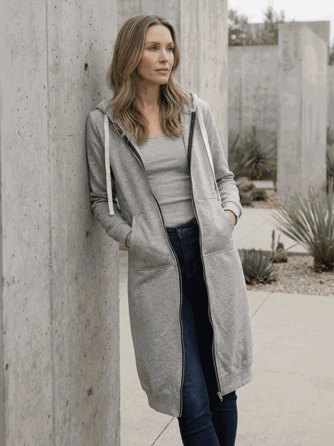 Oversized Long Zip Sweatshirt Hoodie