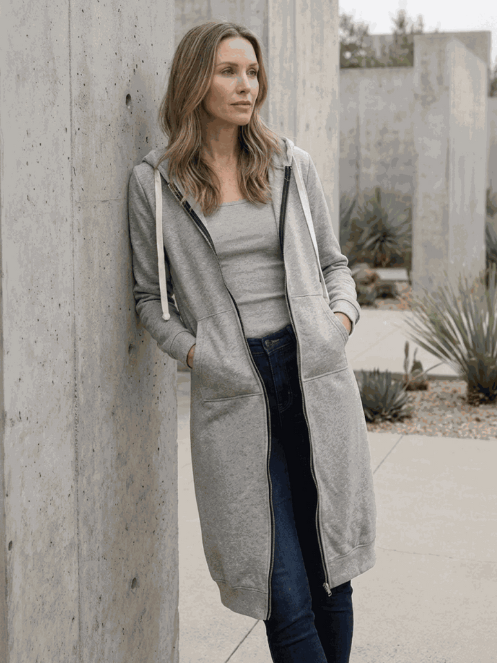 Oversized Long Zip Sweatshirt Hoodie