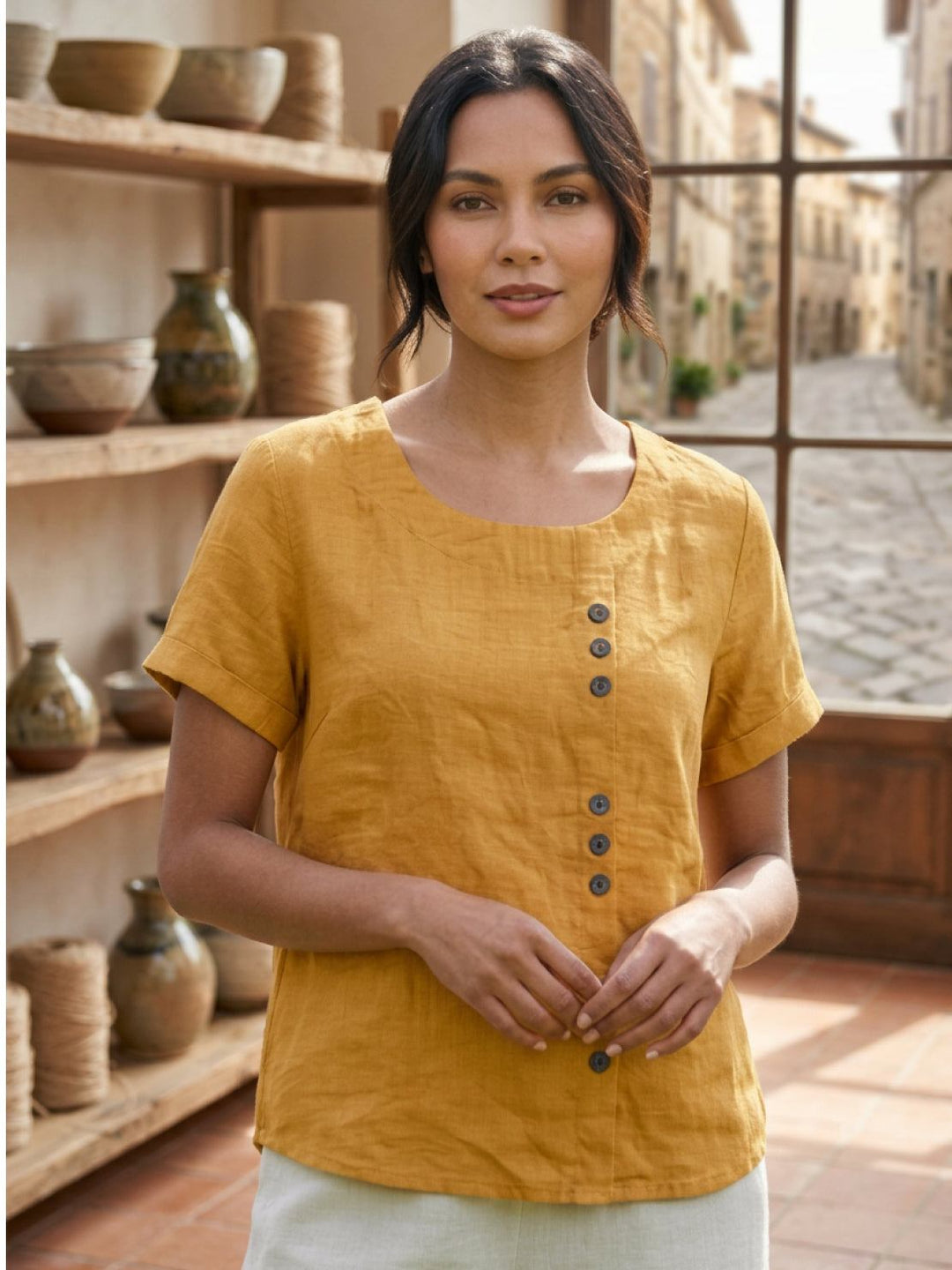 Relaxed Fit Pure Cotton Button-Up T-Shirt