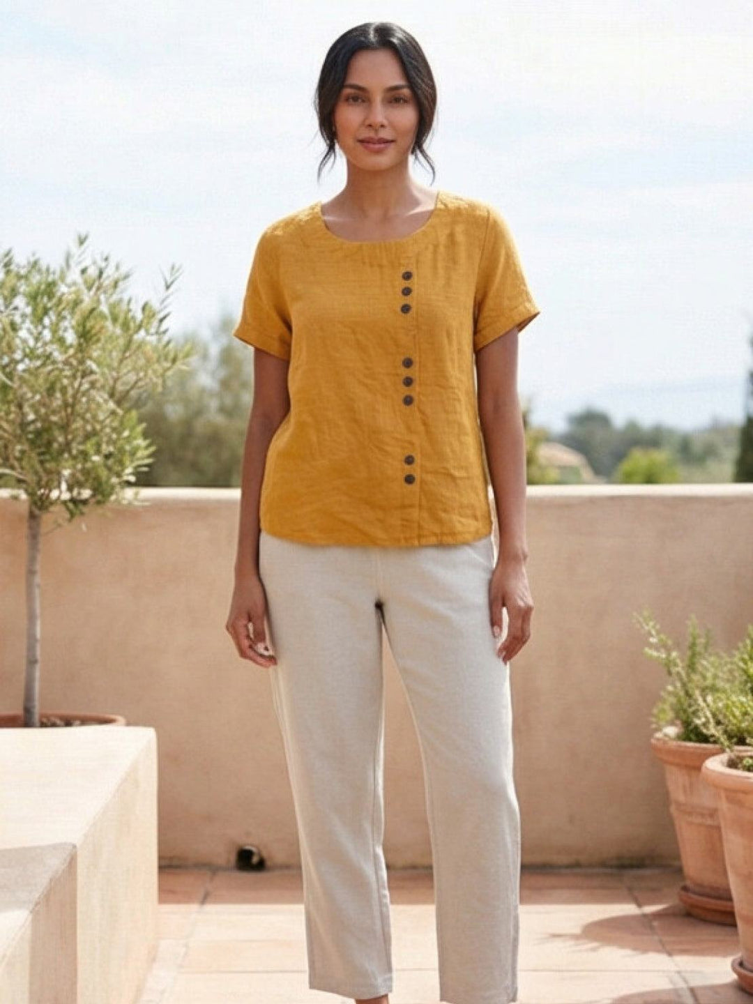 Relaxed Fit Pure Cotton Button-Up T-Shirt