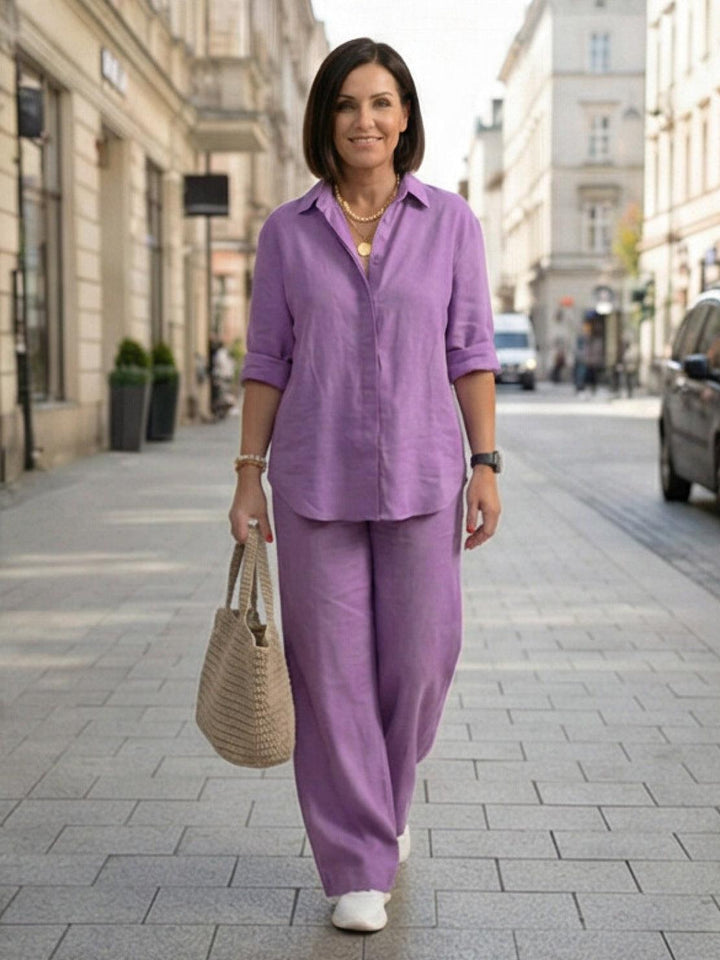 Oversized 100% Cotton Shirt and Wide-Leg Pants Co-ord Set