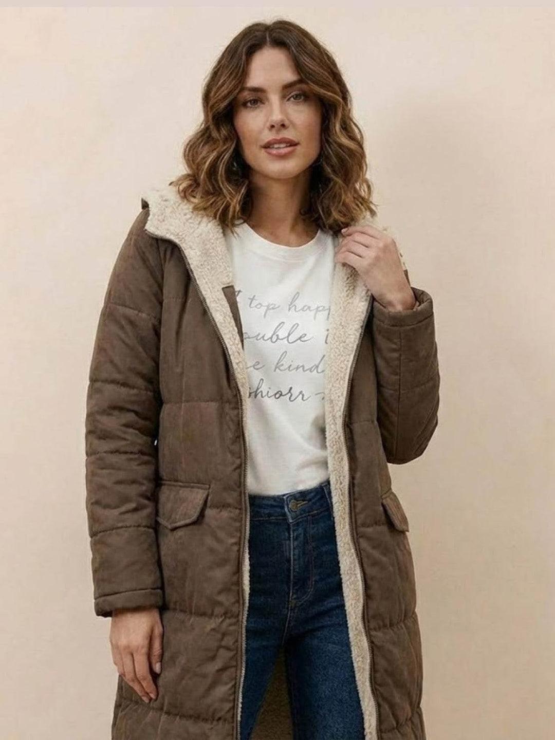 Sherpa-Lined Hooded Teddy Coat